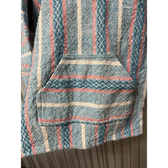 Baja Joe Mexican Hoodie Poncho Hippie Pullover Knit Pink Blue Sz Small Boho Chic - Picture 2 of 10